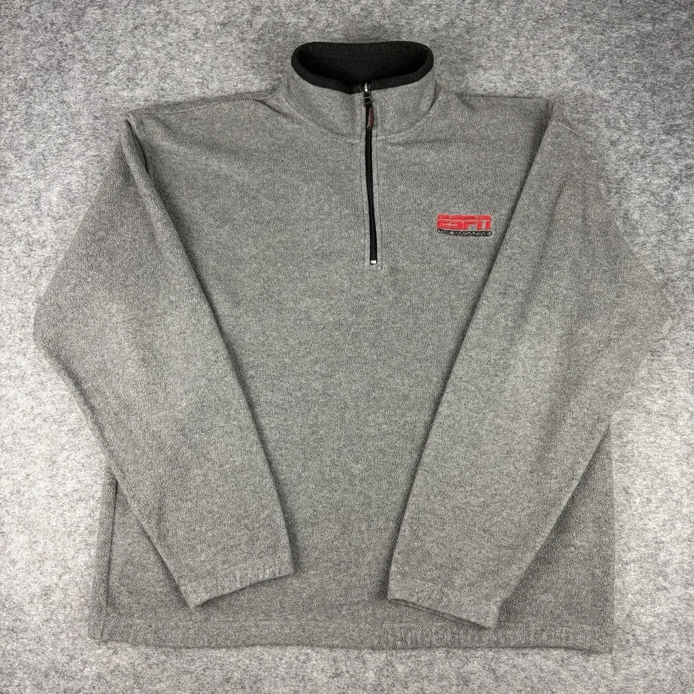 ESPN The Magazine Fleece Mens XL Gray 1/4 Zip Pullover Promo Vintage Y2K 90s